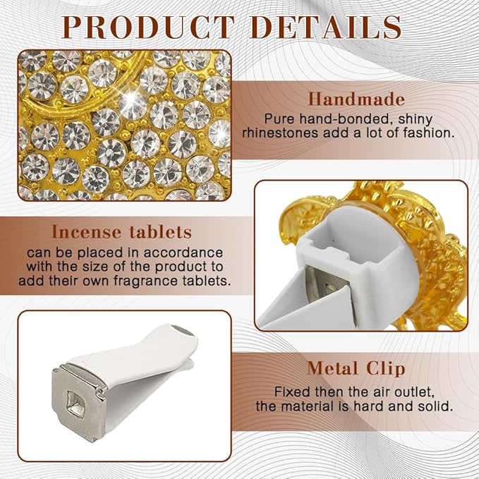 2PCS Elephant-Shaped Car Vent Clips with Rhinestone, Car Vent Accessories, Elephant Design Auto Air Freshener Diffuser, Rhinestone Air Conditioner Outlet Clips for Women Girls (Gold, Elephant)