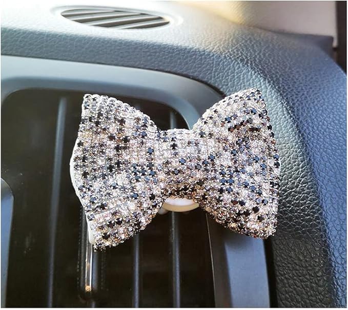 1 Pc Bling Crystal Car Bow-knot Air Vent Fragrance Sparking Rhinestone Car Diffuser Air Freshener with Vent Clip - Black