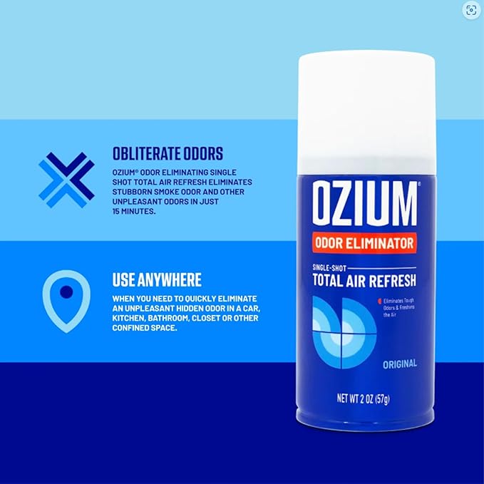 Ozium Air Sanitizer, 2 oz Car Fogger: Single-Shot Smoke Odor Eliminator & Car Air Freshener (Original, 6 Packs)