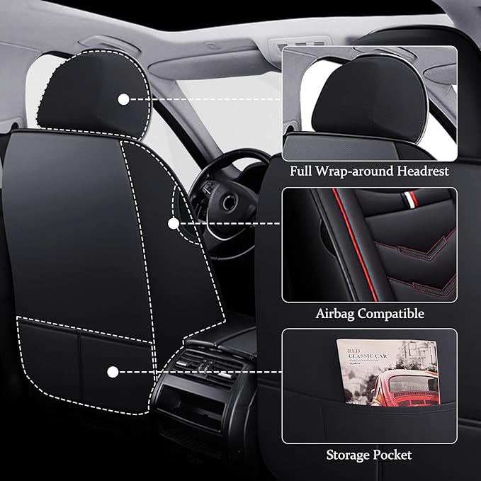 Car Seat Cover 7 Seats for Ford Explorer 2000-2025, Waterproof Durable Compatible Airbag, Premium Leather Seat Protector(7 Seats Luxury,Black Red)