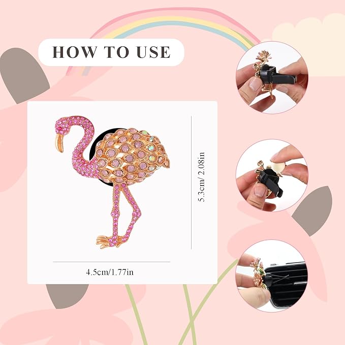 Bling Flamingo Car Air Freshener Vent Clip,Cute Pink Car Accessories,Rhinestone Auto Interior Dashboard Decoration for Women,Refillable Fragrance Diffuser