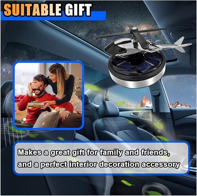 Helicopter Car Air Fresheners with Solar Rotating, Creative Car Perfume Decoration, Car Airplane Fragrance Diffuser for Car, Home, Office (Silver)