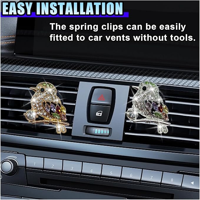 2PCS Bling Bird Car Air Vent Clips, Crystal Rhinestone Auto Air Conditioning Outlet Clip, Cute Car Vent Decorative Clip, Auto Interior Decoration Charm for Women (Bird)