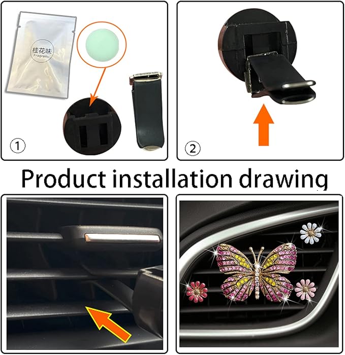 Bling Butterfly Car Clip Decor Interior，Cute Car Vent Clips Dashboard Decorations, Car Accessories Air Aromatherapy Vent Clip,Car Air Freshener Vent Clips, Rhinestone Car Accessories for Girls Womens Car Interior Decoration Cute Set (Pink Butterfly + 3...