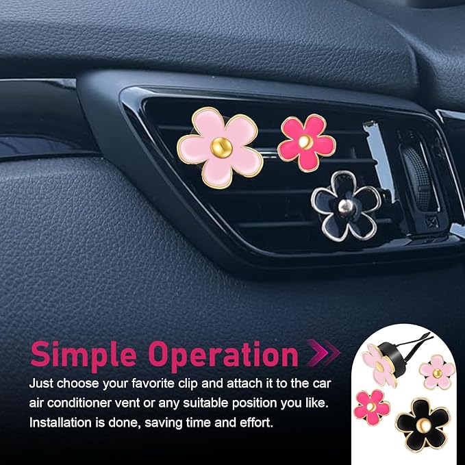 6PCS Car Air Vent Clips, Colorful Daisy Flower Auto Air Conditioning Outlet Clip, Cute Car Clip Interior Air Vent Decoration, Universal Girly Cars Interior Accessory for Women(Red Pink Black)
