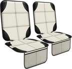 Car Seat Protector 1 Pack Car Seat Cushion Mat Thickest Padding,Waterproof 600D Fabric Car Seat Covers for Non-Slip Backing Mesh Pockets for Baby and Pet (Beige, 2 Pcs)