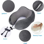 TALLGO Travel Pillow, Best Memory Foam Neck Pillow Head Support Soft Pillow for Sleeping Rest, Airplane Car & Home Use (Grey)