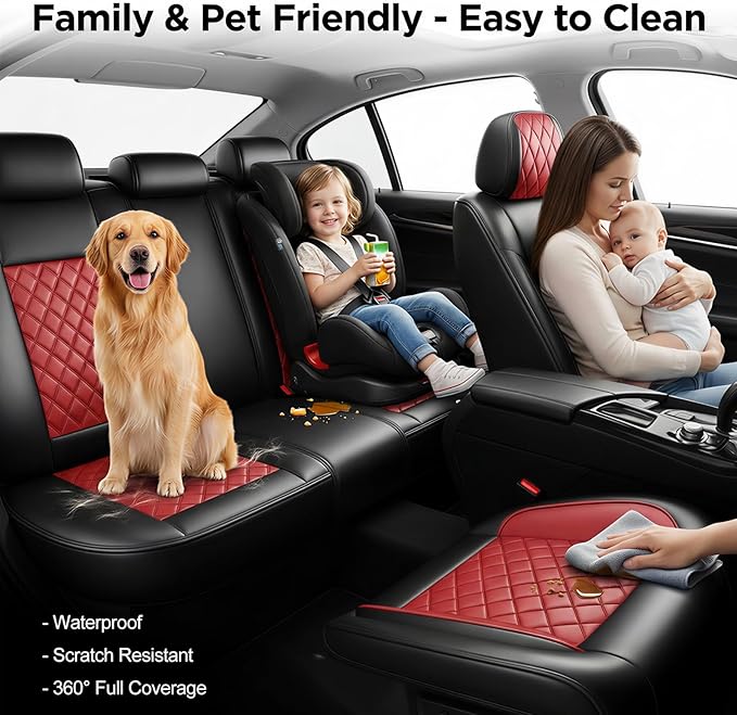 Fit for Equus Seat Covers Compatible with Hyundai Equus 2011-2016 - Waterproof Breathable Leather Automotive Seat Cushions Protector,Airbag Compatible,Only 2 Front seat Covers(Red)