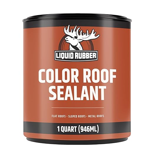 Liquid Rubber Color Roof Sealant- Elastomeric Waterproof Small Repair Coating for Flat, Low-Slope & Metal Roofs, Flexible UV-Stable Membrane, Barn Red, 1 Quart