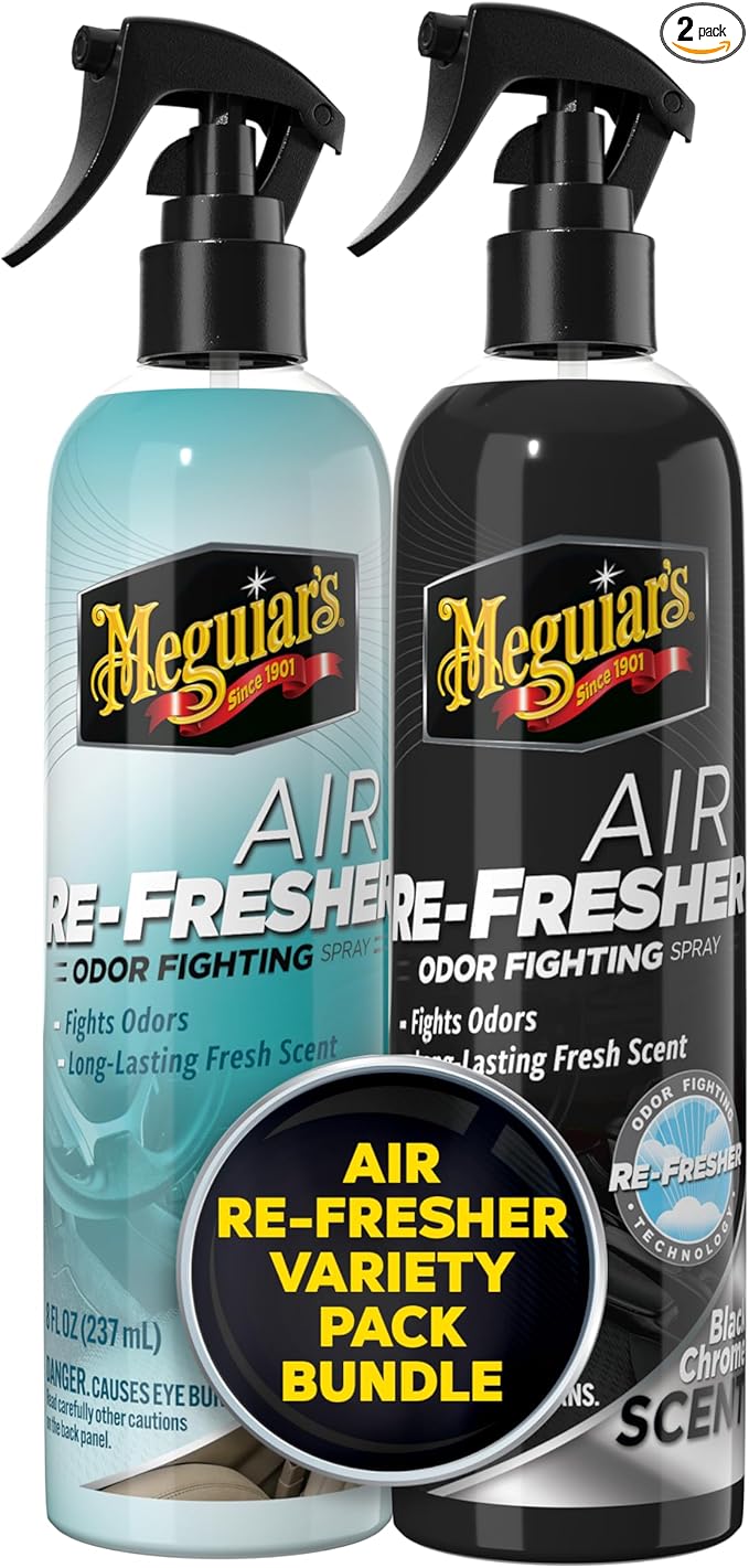 Meguiar's Air Re-Fresher Odor Fighting Spray - New Car Scent and Black Chrome Scent - Variety Pack