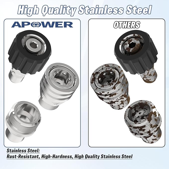 Pressure Washer Quick Connect Kit, M22-14mm to 3/8" Male Female Quick Disconnect Kit for Power Washer, 3/4 Inch Hose Fittings Adapter Set, Stainless Steel, 8 pcs