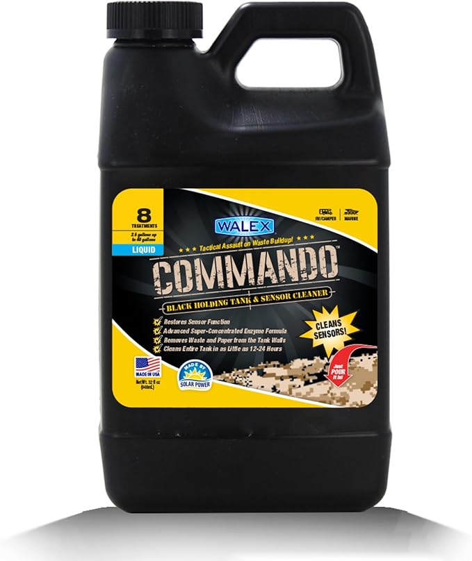 Walex Commando Liquid Black Holding Tank and Sensor Cleaner for RV, Camper & Marine - Rapid Breakdown of Waste & Toilet Paper, Cleans Entire Tank within 12-24 Hours, Restores Sensor Function, 32oz
