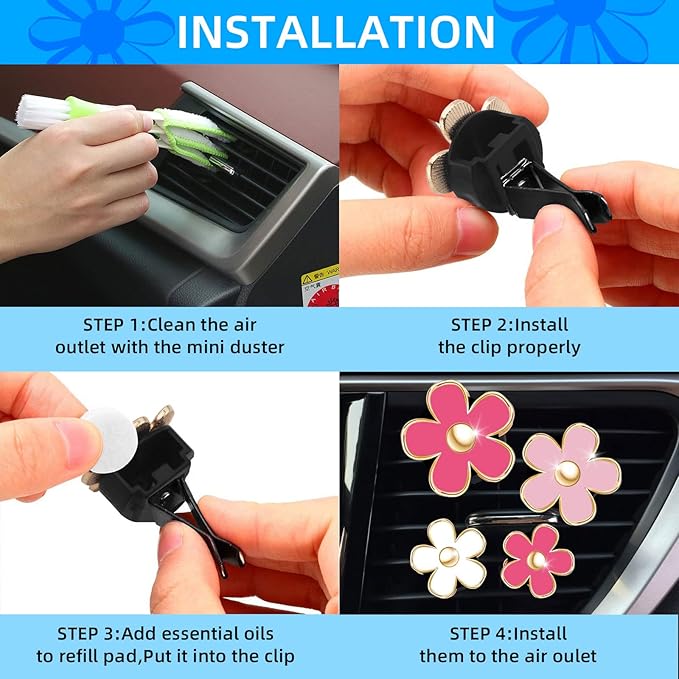 Daisy Cute Car Decoration Flower Vent Clip - Air Conditioning Outlet Clip - Colorful Car Accessory Set, SCENTED-Mixed