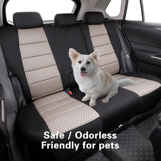 coverdream Rav4 Cloth Seat Covers Full Set for 2019-2024 2025 Toyota Rav4 LE,XLE,XLE Premium,Limited SUV,Fully Covered,UV Resistant Polyester Car Seat Protector,Fit Like A Glove(Black & Beige)