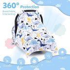 THE KENKYO Car Seat Cover for Babies, Breathable Carseat Cover for Boys Girls, Kick-Proof Infant Car Seat Canopy with Mesh Peep Window and Sun Shade, Windproof Stroller Cover for All Seasons
