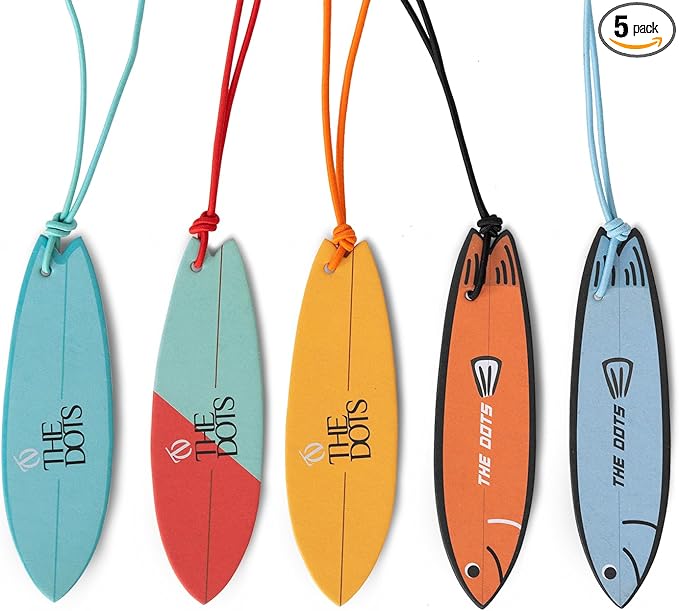 THEDOTS 5 Pack Surfboard Car Air Freshener Hanging, Assorted Scents Variety Set, Long Lasting Mens Rearview Mirror Accessories Gift