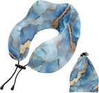 Marble Silver Royal Blue Portable U-Shape car Pillow Travel kit Sleep Neck Cushion