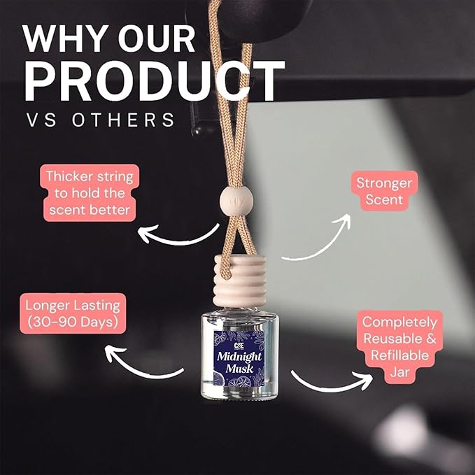 CE Craft Car Air Hanging Fragrance Oil Diffuser Car Air Freshener for Essential Oils, Scents, Long Lasting Automobile Diffuser Bottle (Midnight Musk)