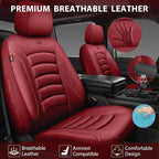 CAR PASS 3D Foam PU Leather Car Seat Covers, Universal Seat Covers Full Sets for Trucks SUV Sedan Automotive Seat Covers Armrest Airbag Compatible Waterproof Comfortable Faux Nappa Leather Burgundy