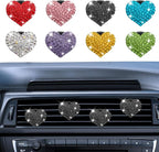 4PCS Heart-Shaped Car Vent Clip with Rhinestone, Vent Clip Car Accessories, Sparkly Rhinestone Bling Diamond Freshener Holder, Air Conditioning Outlet Ornament for Women Girls (Black, Style1)