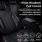 Coverado Car Seat Covers Full Set, Leather Seat Covers for Car, Waterproof Seat Covers, Automotive Seat Cushions, Breathable Car Seat Protector Universal for Most Sedans, Trucks, SUV (Black &Red Line)