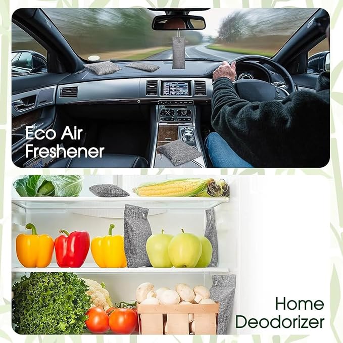 Activated Charcoal Air Purifying Bag (10 Pack 75g Each) Bamboo Charcoal Odor Absorber Air Freshener for Shoes, Closet, Car, Coffee