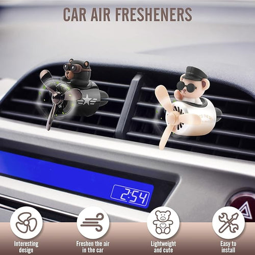 2pcs Car Air Fresheners Cute Cartoon Bear Pilot Automotive Air Outlet Propeller Car Diffuser Creative Car Perfume Decoration for Car Vent Clips for Women Men with 8 Fragrant Tablets(Bear + Teddy Bear)