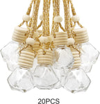 20pcs 8ML Diamond Shaped Glass Perfume Empty Bottles Five Line Lids Diamond Shaped Perfume Bottles Clear Glass Essential Oil Diffuser Oil Aromatherapy Perfume Hanging Bottles with Wooden Lids and Hanging String