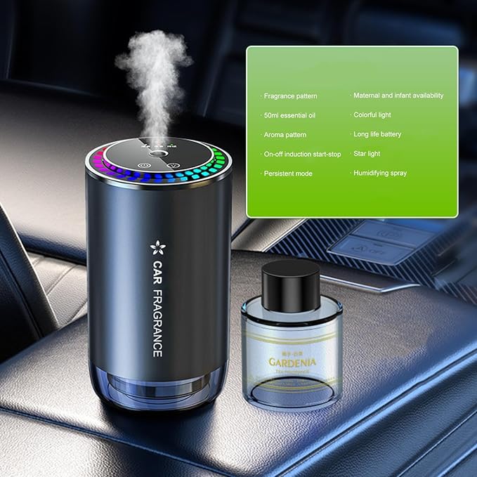 Mist Ultrasonic Humidifier Car Fragrance Diffuser Sure Here's A Product Title for Listing Air Freshener with Colorful Light Rechargeable Auto Tea Tree
