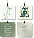 Sage Green Christian Square Citrus Car Air Freshener 4 Pcs, Green Coquette Bow Religious Hanging Air Freshener for Cars Bathroom Dorm Books Decor, Girly Christian Accessories Gifts for Women