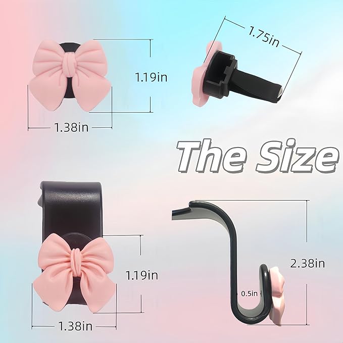 7Pcs Cute Pink Bow Car Air Freshener Vent Clips and Headrest Hooks Set for Women, Charm Car Interior Accessories for Truck Suv Dashboard Diffuse Home Office Vent Decoartion，Girly Gifts for Her