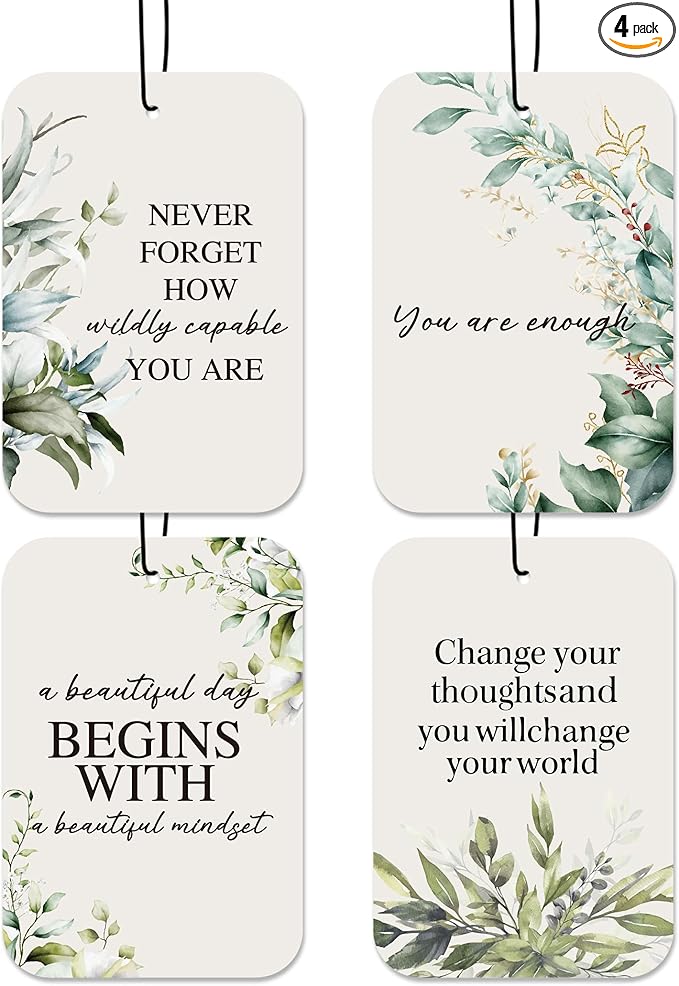Greenery Car Fresheners, 4pcs Cute Car Accessories Interior, Mirror Decor For Women Man, Air Freshener Hanging For Bathroom Dorm Books Bedroom Closet Drawer, Inspiration Accessories Gifts -02