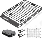 WILDROAD Car Roof Cargo Basket Combo of Upgraded 64"x 39"x 4" Roof Rack Cargo Basket with 21 Cubic ft Waterproof Cargo Bag, Cargo Net, Ratchet Straps and Anti-Rust Sealant