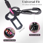 VIVAGLORY Dog Seat Belt Tuffbelt Dog Car Harness, Seatbelt with Clip & Hook for Car Travel, Chew Proof Anti Chew Unchewable Metal Safety Tether Restraint, M, Pink