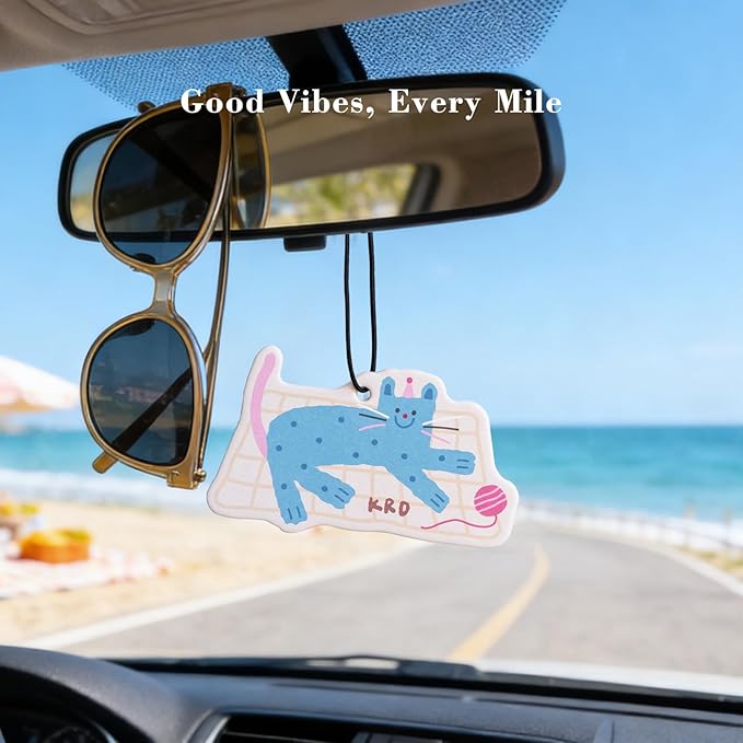 KRD 8 Pack Cute Animal Car Air Freshener Hanging, Assorted Scents Variety Set, Funny Cat Dog Elephant, Long Lasting Car Freshener, Unique Decor