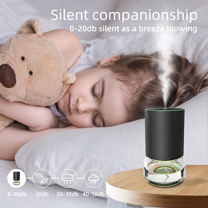 Waterless Essential Oil Diffuser 100ML Large Capacity Battery Operated Cordless Aromatherapy Diffuser with Timing & 3 Mist Levels car Diffuser 7 Colour Led Lights (Black-4)