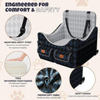 Dog Car Seat for Small/Medium Dogs up to 35lbs, 4-Pocket Storage Memory Foam Dog Booster Seat, Detachable Washable Pet Car Seat with Safety Belt, Outdoor & Indoor Use (Dark Blue/Black)