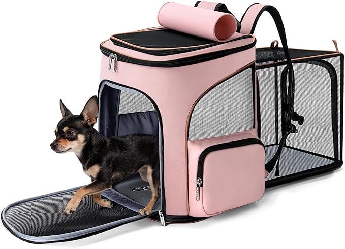 Lekereise Pet Carrier Backpack Expandable Cat Backpack Carrier for Small Dogs Large Cats Puppies, Dog Backpack Carrier for Hiking Travel Outdoor Hold Pets Up to 20 25 Lbs, Pink
