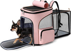 Lekereise Pet Carrier Backpack Expandable Cat Backpack Carrier for Small Dogs Large Cats Puppies, Dog Backpack Carrier for Hiking Travel Outdoor Hold Pets Up to 20 25 Lbs, Pink