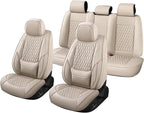 Car Seat Covers Full Set Custom Fit for Ford Explorer 2001-2026 - Premium Faux Leather with Lumbar Support | Breathable, Waterproof, Anti-Slip, Durable (Beige,Full Set)