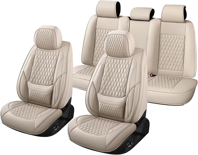 Car Seat Covers Full Set Custom Fit for Chevrolet/Chevy Sonic 2011-2020 - Premium Faux Leather with Lumbar Support | Breathable, Waterproof, Anti-Slip, Durable (Beige,Full Set)