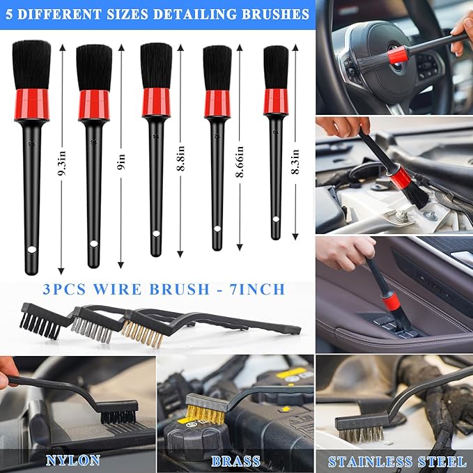 AUTODECO 34Pcs Car Detailing Brush Set, Car Detailing Kit, Auto Detailing Drill Brush Set, Car Detailing Brushes, Car Wash Cleaning Tools Kit for Interior, Exterior, Wheels, Blue