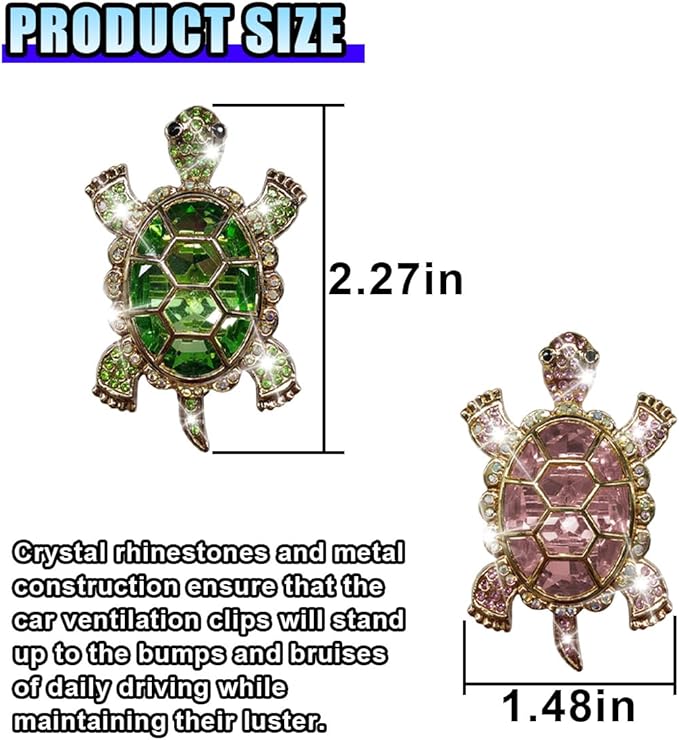 2PCS Bling Tortoise Car Air Vent Clips, Crystal Rhinestone Auto Air Conditioning Outlet Clip, Cute Turtle Car Vent Decorative Clip, Auto Interior Decoration Charm for Women (Tortoise)