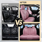 FLORICH Car Seat Cover Full Set, Automotive Vehicle Seat Cushions, Luxury Waterproof Leather Car Seat Protectors, Car Seat Cushions Universal Fit for Most Sedans SUVs Trucks - Pink
