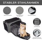 BAGLHER Expandable Cat Carrier with Travel Litter Box, Pet Travel 5 Sides Open Doors 3 Sides, Leak-Proof and Collapsible, for Car, Airplane Trip, Grey