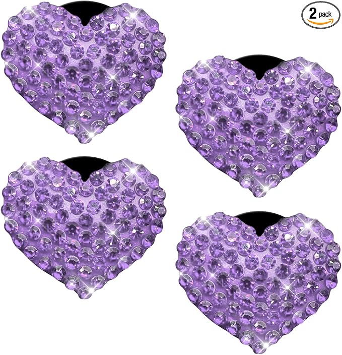 4PCS Bling Heart Air Vent Clips, Car Air Freshener for Women, Air Fresheners Diffuser Clip Charm, Car Air Conditioning Outlet Clip Decorative Accessory for Women Girls (Purple, Style1)