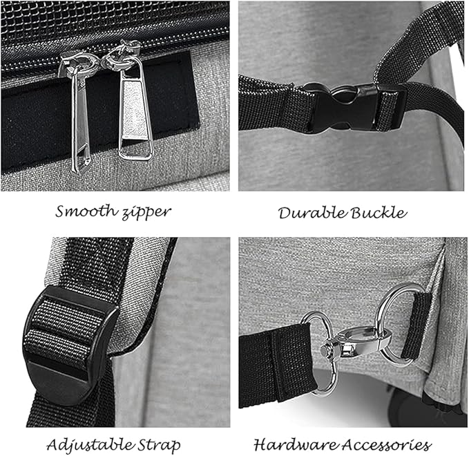 Wheeled Pet Carrier Backpack Pet Stroller, Travel Carrier, Car Seat for Small Dogs Cats Puppies, Comfort Cat Backpack Removable Rolling Wheels – Mesh Ventilation Windows (Large Grey)