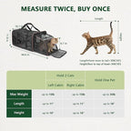 Expandable Cat Carrier for 2 Cats, Double Compartment Large Pet Carrier for Long Distance Car Travel, Includes 2 Portable Litter Boxes, Foldable Multi-Cat Travel for Road Trips & Camping, Black