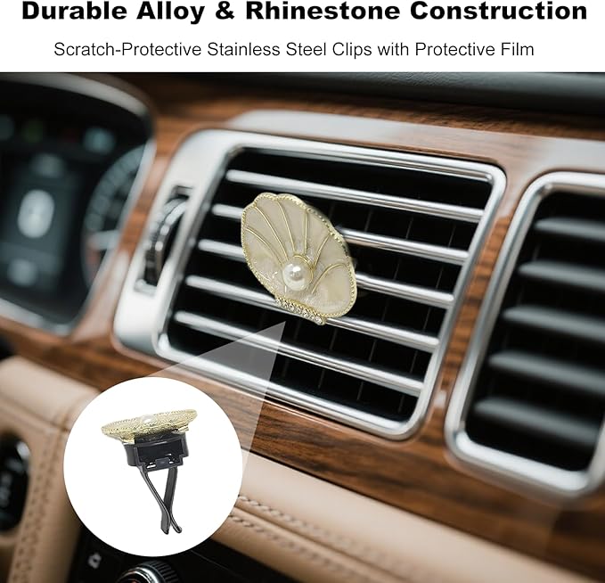 2Pcs Car Vent Decor Clips Beach Car Accessories with Pearl Scallop Design Cute Coastal Ocean Air Freshener Clip Charms for Women Beachy Summer Interior Diffuser Decorations