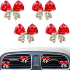 4 Pcs Bling Diamond Crystal Bow Vent Clips Car Interior Air Fresheners Automotive Rhinestone Decoration Adapt for Women and Girl (Red)